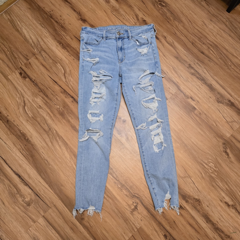 American Eagle Outfitters Light Blue Skinny Jeans with Distressing